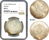 Germany, Prussia, Wilhelm II, 5 Mark 1914 A, Berlin Mint, Silver, AKS 130, Spotted amber toning with full Mint lustre, NGC MS63