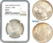 Germany, Saxony, Johann V, Taler 1866 B, Dresden Mint, Silver, AKS 137, Arms, Very lustrous! NGC MS63