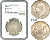 Germany, Saxony, Johann V, Taler 1867 B, Dresden Mint, Silver, AKS 135, Mining Taler, Very lustrous! NGC MS62