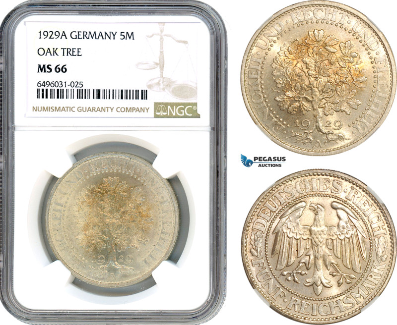 Germany, Weimar Republic, 5 Reichsmark 1929 A, Berlin Mint, Silver, J. 331, Oak ...