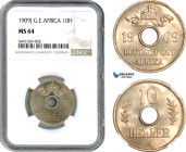 German East Africa (DOA) Wilhelm II, 10 Heller 1909 J, Hamburg Mint, J. 719, NGC MS64
