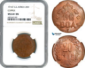 German East Africa (DOA) Wilhelm II, 20 Heller 1916 T, Tabora Mint, Copper, J. 724c, NGC MS64+ BN