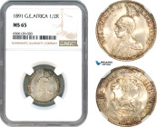 German East Africa (DOA) Wilhelm II, 1/2 Rupie 1891, Berlin Mint, Silver, J. 712, Fantastic toning! NGC MS65