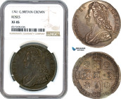 Great Britain, George II, Crown 1741 Roses, DECIMO QVARTO edge., London Mint, Silver, Spink 3687, Lovely old cabinet toning! NGC XF45