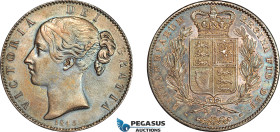 Great Britain, Victoria, Crown 1845 DECUS ET TUTAMEN. ANNO REGNI VIII edge, London Mint, Silver, Spink 3882, Lovely magenta/green toning! EF