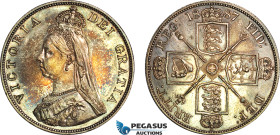 Great Britain, Victoria, "Golden Jubilee" Double-Florin, 1887, Arabic 1, London Mint, Silver, Spink 3923, Magenta toning in fields, impaired Proof