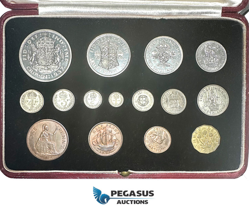 Great Britain, George VI, 15 Coin Proof Specimen Year set 1937, containing: Crow...
