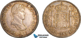 Guatemala, Ferdinand VII, 2 Reales 1821 NG M, Nueva Guatemala Mint, Silver, KM# 67, Light scratch, old cabinet toning! EF