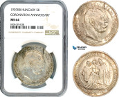 Hungary, Franz Joseph, 5 Korona 1907 KB, Kremnitz Mint, Silver, Frühwald 2194, Coronation anniversary, Light toning, NGC MS64