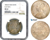 India (British) Victoria, 1 Rupee 1882 B, Flat Top 1, Bombay Mint, Silver, KM# 492, Fine violet/amber toning! NGC MS62