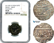 India (French) French East India Company, Arcot Nazarana, Shah 'Alam II, 1 Rupee AH1185/10, Pondicherry Mint, Silver, KM# 16, Old violet/green toning!...