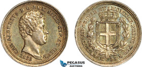 Italy, Sardinia, Carlo Alberto, 25 Centesimi 1833 Eagle P, Turin Mint, Silver, KM# 132.1, Greenish toning, EF-UNC