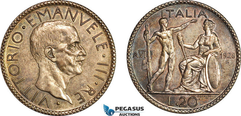 Italy, Vittorio Emanuele III, 20 Lire 1928 VI R, Rome Mint, Silver, KM# 69, Old ...