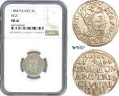 Latvia, Riga City, Stefan Bathory of Poland, Trojak (3 Groschen) 1584, Riga Mint, Silver, Iger. R.84.1e, Very lustrous, NGC MS61