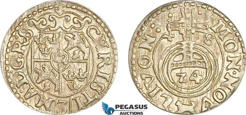 Livonia, Kristina of Sweden, 3 Pölker (1/24 Taler) 1648, Riga Mint, Silver (0.95...