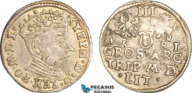 Lithuania, Stefan Bathory of Poland, Trojak (3 Groschen) 1581, Vilnius Mint, Silver (2.19g) Iger. V.81.2b (R5) VF-EF, Rare!