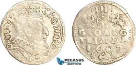 Lithuania, Sigismund III. of Poland, Trojak (3 Groschen) 1602 Swan, Vilnius Mint, Silver (1.95 g) Iger V.02.3a. (R7), Die crack, weak struck, remainin...