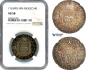 Mexico, Charles III. of Spain, 4 Reales 1763 Mo MM, Mexico City Mint, Silver, KM# 96, Old cabinet toning with much Mint lustre! NGC AU58, Top Pop! Sin...