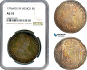 Mexico, Charles IV. of Spain, 8 Reales 1796 Mo FM, Mexico City Mint, Silver, KM# 109, Violet/green toning with some lustre! NGC AU53