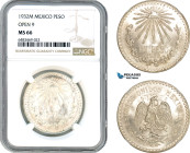 Mexico, 1 Peso 1932 M, Mexico City Mint, Silver, Open 9 Variant, Silver, KM# 455, Flashy blast white lustre! NGC MS66