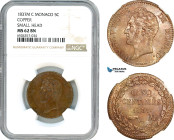 Monaco, Honore V, 5 Centimes 1837 M, Monaco Mint, Small Head Variant, Copper, KM# 95.2, NGC MS62BN, Pop 2/2
