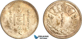 Mongolia, 1 Tugrik AH15 (1925) Leningrad Mint, Silver, KM# 8, Spotted toning, EF-UNC