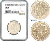 Nepal, Prithvi Bir Bikram, 1 Mohar SE1830 (1908) Silver, KM# 651, NGC MS65, Top Pop!