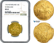 Netherlands, West Friesland, 14 Gulden 1763, Golden Rider, Gold, KM# 130, Fr-298, Very lustrous, NGC MS62