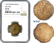 Netherlands, Zeeland, 6 Stuivers 1792, Silver, KM# 90.2, Violet/amber toning! NGC AU58