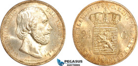 Netherlands, Wilhelm III, 2 1/2 Gulden 1870, Utrecht Mint, Silver, KM# 82, Amber toning! Light marks, otherwise UNC