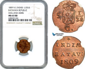 Netherlands East Indies, Batavian Republic, 1/2 Duit 1809, Holland Arms, KM# 75, NGC MS63RB