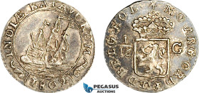 Netherlands East Indies, Batavian Republic, 1/16 Gulden 1802, Holland Arms, Enkhuizen Mint, Silver, KM# 75, Slightly wavy, dark toning! EF-UNC