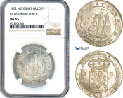 Netherlands East Indies, Batavian Republic, 1 Gulden 1802, Holland Arms, Enkhuizen Mint, Silver, KM# 83, Flashy blast white! NGC MS65