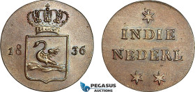 Netherlands East Indies, Pattern "Swan" Duit 1836, KM# Pn20, Chocolate brown, lustrous! EF-UNC