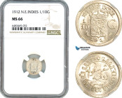 Netherlands East Indies, 1/10 Gulden 1912, Utrecht Mint, Silver, KM# 311, Full Mint brilliance! NGC MS66, Pop 4/1