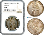 Netherlands West Indies, 1 Gulden 1794 W, Utrecht Mint, Silver, KM# 3, Light toning! NGC MS61