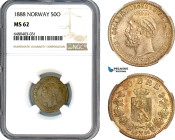 Norway, Oscar II, 50 Øre 1888, Kongsberg Mint, Silver, KM# 356, NGC MS62, Key Date!