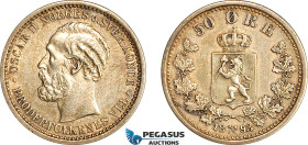 Norway, Oscar II, 50 Øre 1893, Kongsberg Mint, Silver, NM. 59, Old light cleaning, now retoned, EF