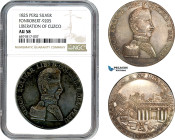 Peru, Simon Bolivar, Silver Medal 1825, Liberation of Cuzco, Fonrobert-9205, Gun metal toning! NGC AU58