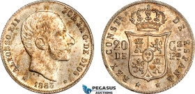 Philippines, Alfonso XII. of Spain, 20 Centavos 1885, Manila Mint, Silver, KM# 149, Spotted toning! UNC