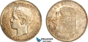 Philippines, Alfonso XIII. of Spain, Peso 1897 SG V, Manila Mint, Silver, KM# 154, Cleaned, some remaining toning! EF