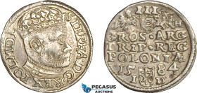Poland, Stefan Bathory, Trojak (3 Groschen) 1584 ID/GH, Olkusz Mint, Silver (2.28 g) Iger O.84.2a (R2) Light toning, VF-EF