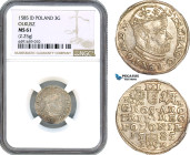 Poland, Stefan Bathory, Trojak (3 Groschen) 1585 ID/NH, Olkusz Mint, Silver, Iger O.85.1a (R1) Very lustrous, NGC MS61