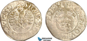 Poland, Sigismund III, "Eagle" Poltorak (1/24 Taler) 1614, Krakow Mint, Silver (1.23 g) Kop. 829 (R5), Somewhat weak struck, EF, Very rare!