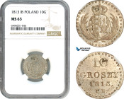 Poland, Friedrich August I, 10 Groszy 1813 IB, Silver, KM C# 84, Fully lustrous! NGC MS63