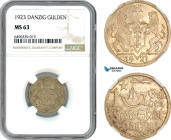 Poland, Danzig, 1 Gulden 1923, Silver, KM# 145, Dark champagne toning! NGC MS63