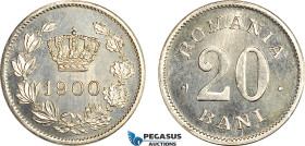 Romania, Carol I, Pattern 20 Bani 1900, Brussels Mint, Tin (5.54g) Plain edge, Medal rotation, Schäffer/Stambuliu - (Unpublished) Brilliant UNC, Rare!...
