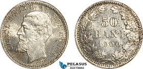 Romania, Carol I, Pattern 50 Bani 1900, Brussels Mint, Tin (2.10g) Plain edge, coin rotation, Schäffer/Stambuliu - (Unpublished) Brilliant UNC, Very r...