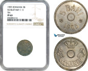 Romania, Carol I, Pattern 5 Bani 1905, Brussels mint, Tin, No center hole, coin rotation, Schäffer/Stambuliu 047-1.11, NGC PF63, Rare!