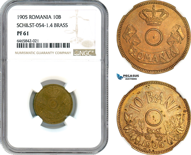 Romania, Carol I, Pattern 10 Bani 1905, Brussels mint, Brass, No center hole, co...